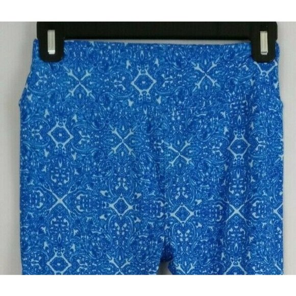 New LuLaRoe One Size Leggings Blue & White With Beautiful Geometric Design - Picture 4 of 6